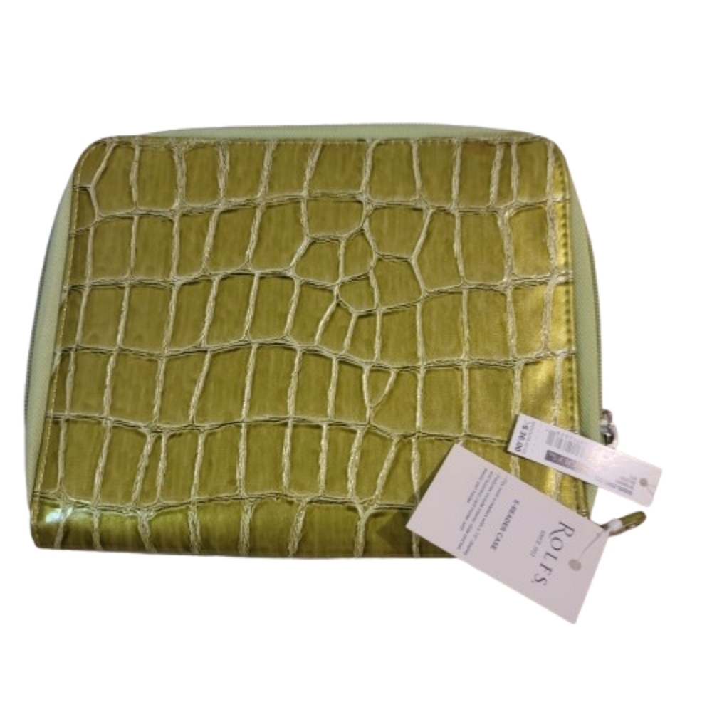 ROLFS E-READER CASE faux crocodile green embossed envelope clutch